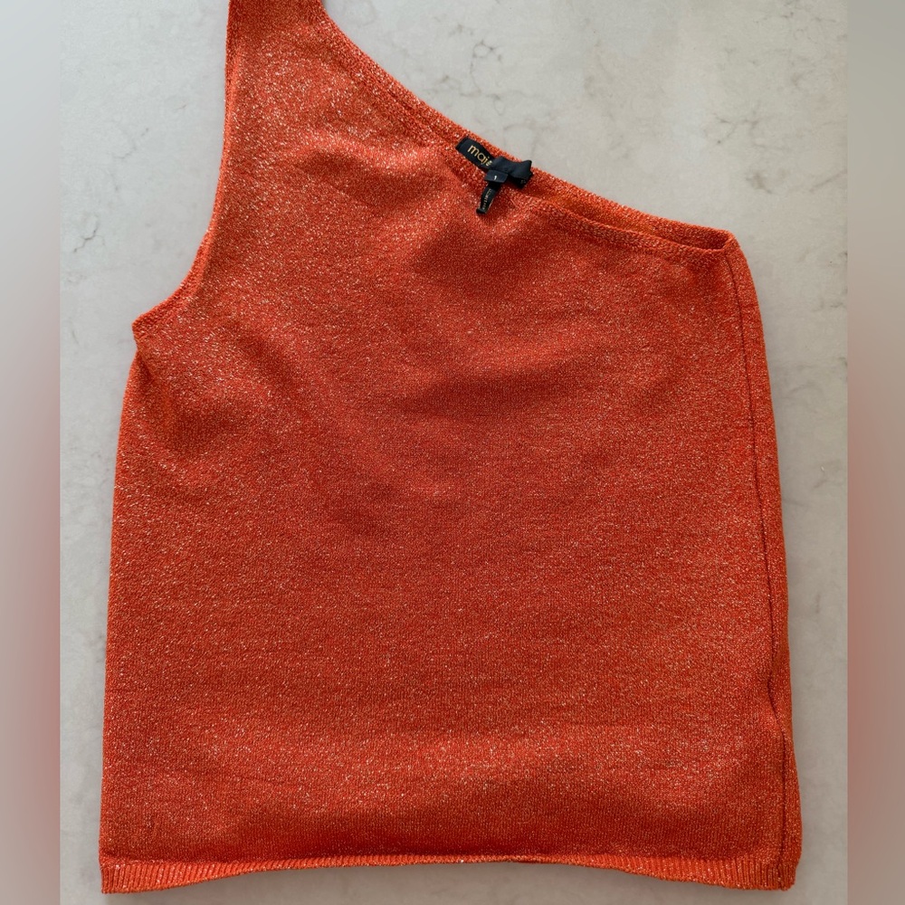Maje Asymmetrical Orange Sleeveless Tank Top